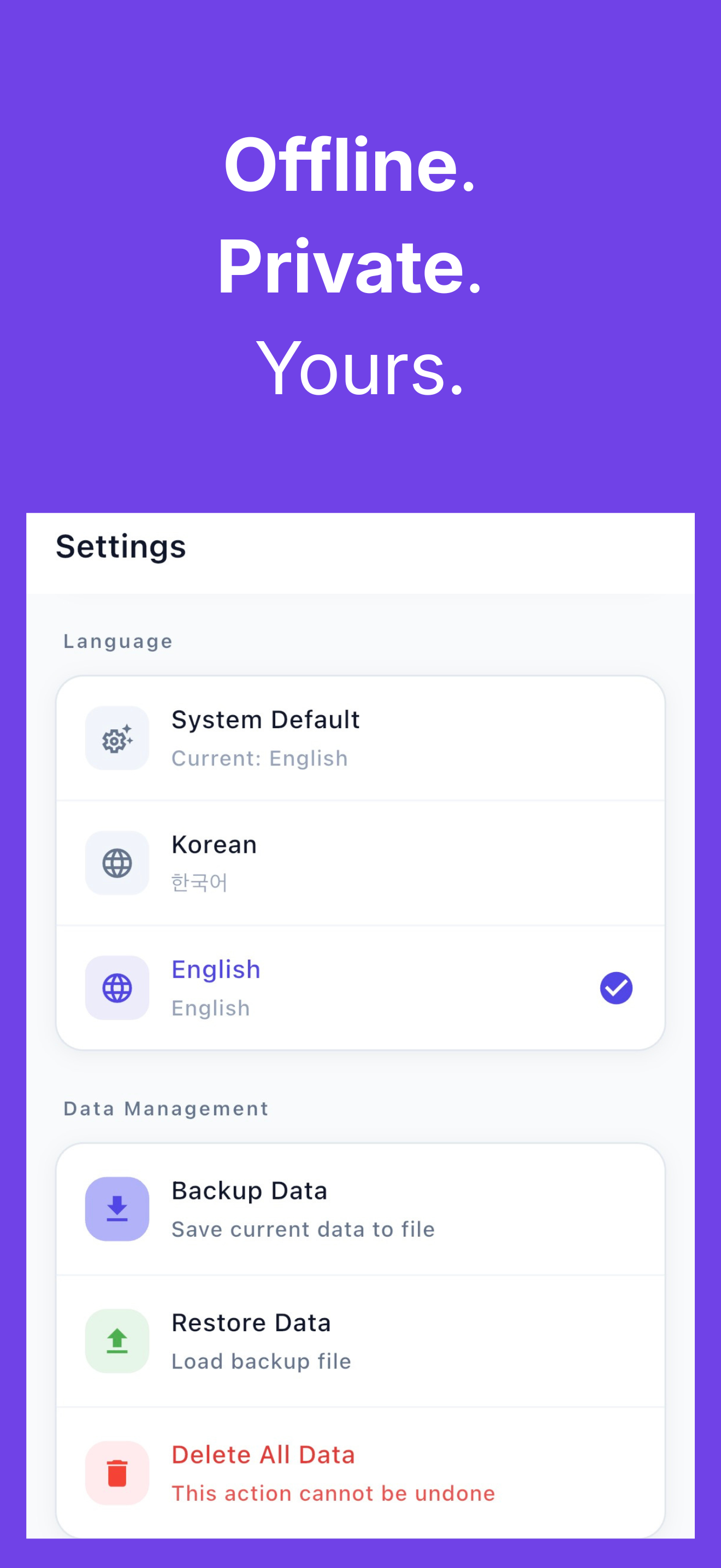 Settings screen - Budget configuration